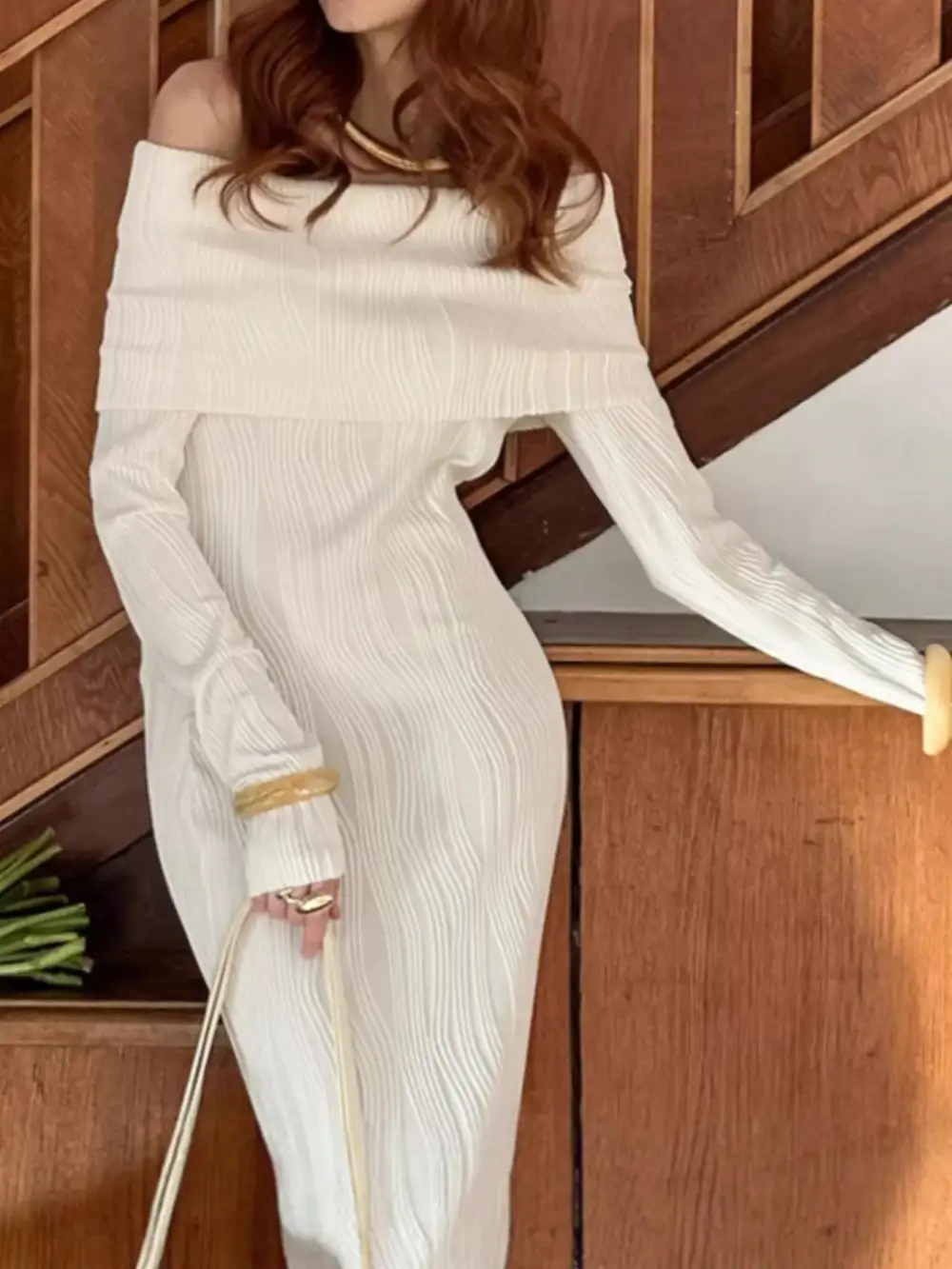 Classic Off-Shoulder Cotton Maxi Dress