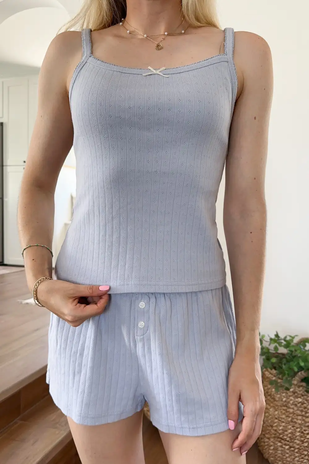 Ribbed Knit Pointelle Tank Top