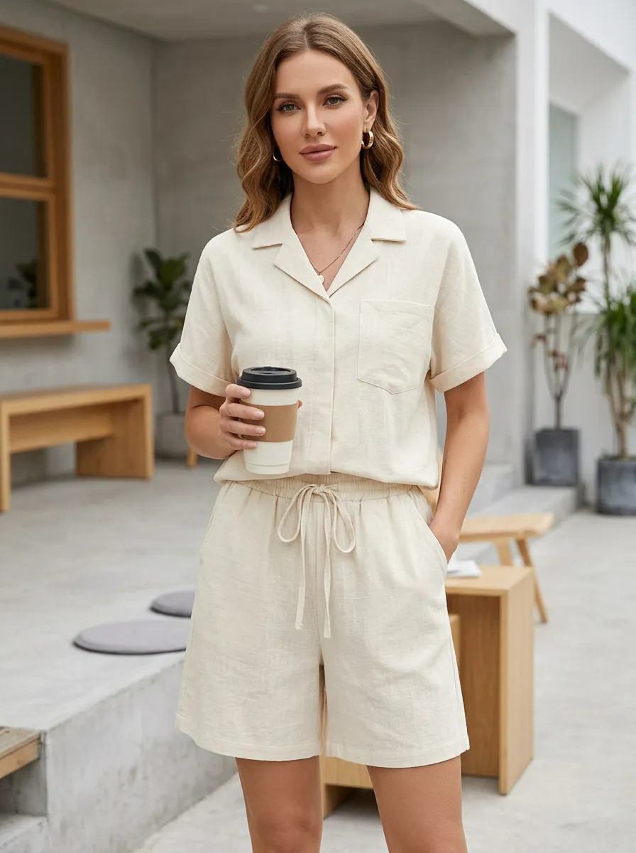 Commuter Linen-Blend Short-Sleeve Casual Commuter Set