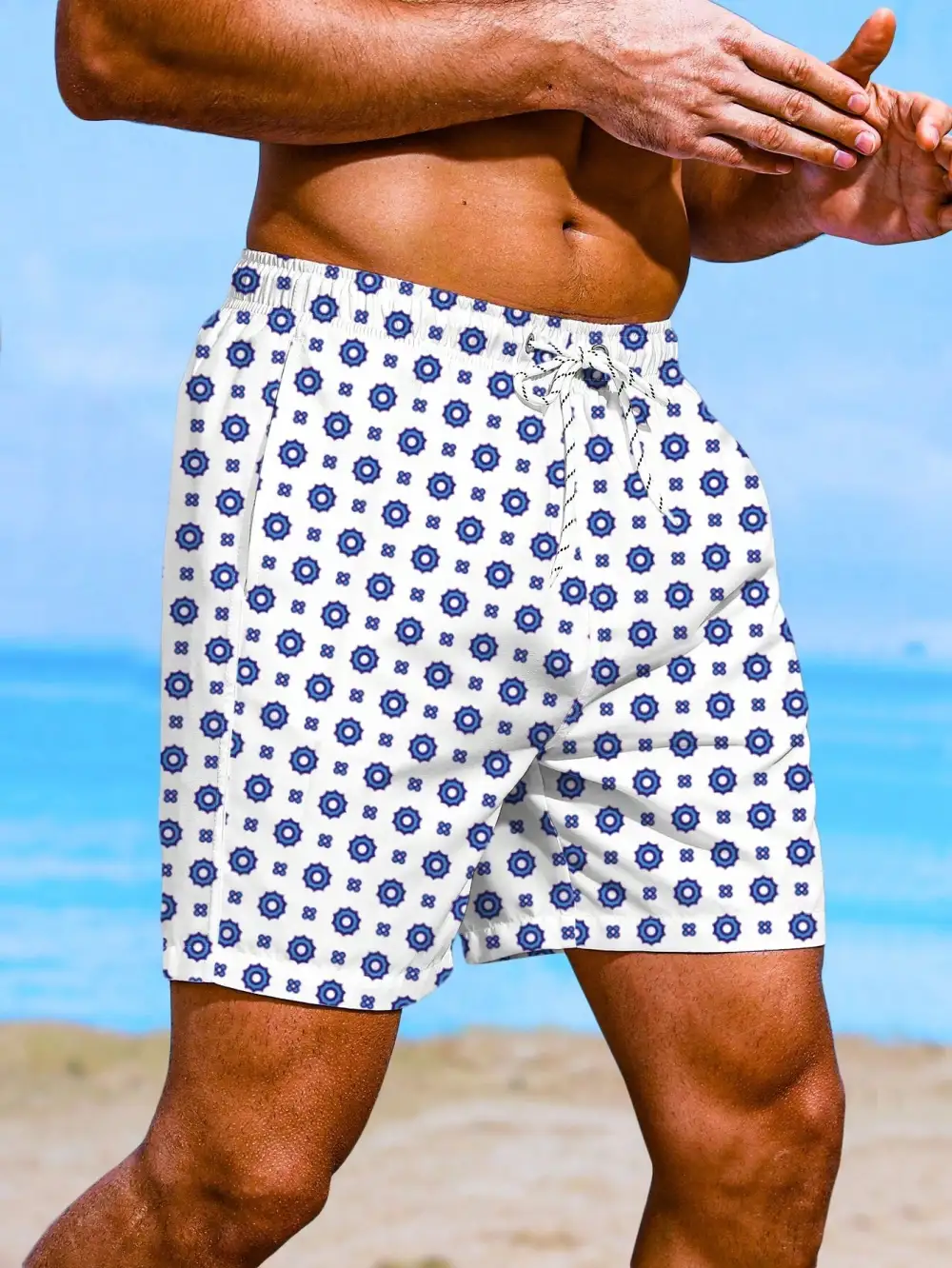 Men's Floral Allover Print Drawstring Beach Shorts