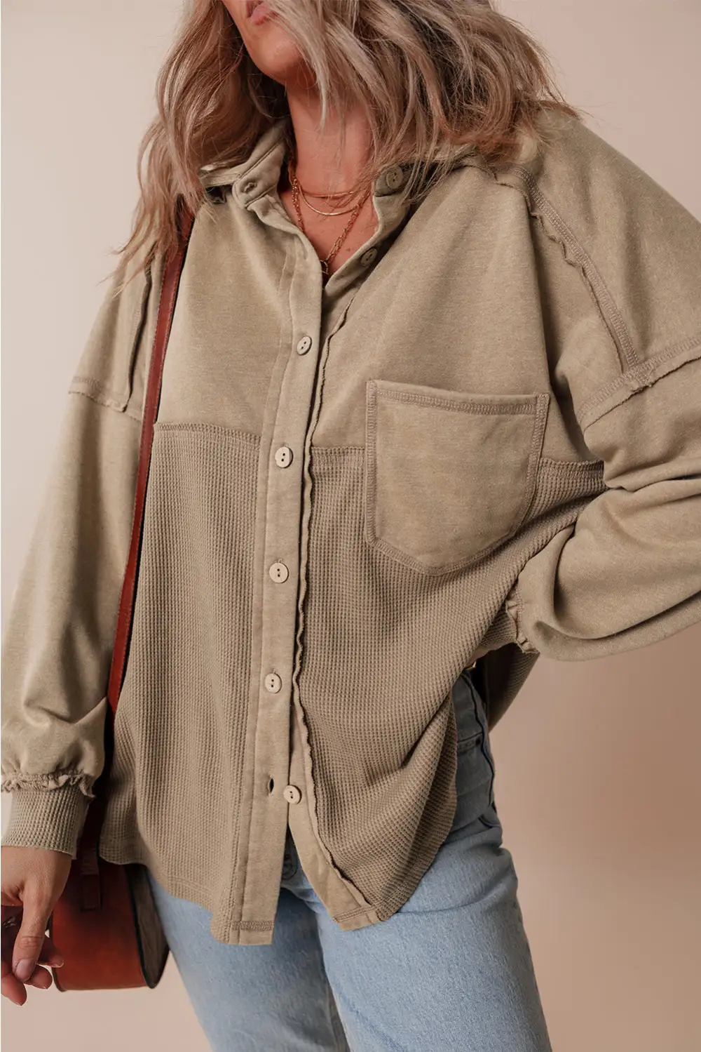 Goat Mineral Wash Textured Patchwork Loose Fit Shirt Jacket