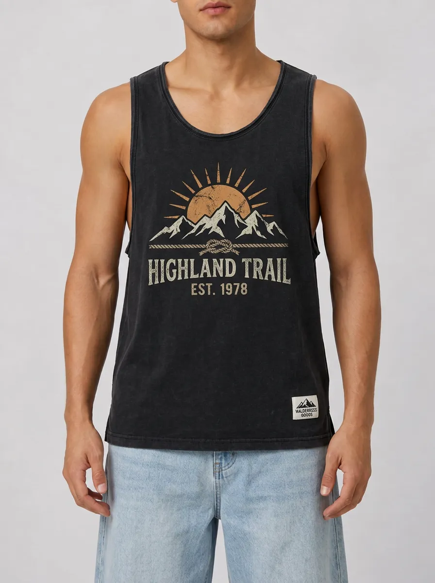 Men's Highland Trail Mountain Sun Printed Tank Top
