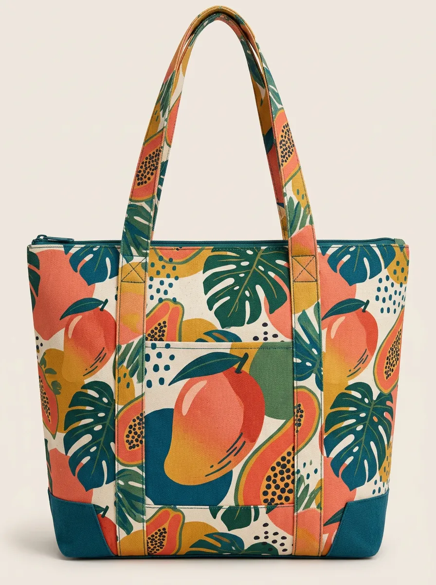 Papaya Inspired Printed Canvas Tote