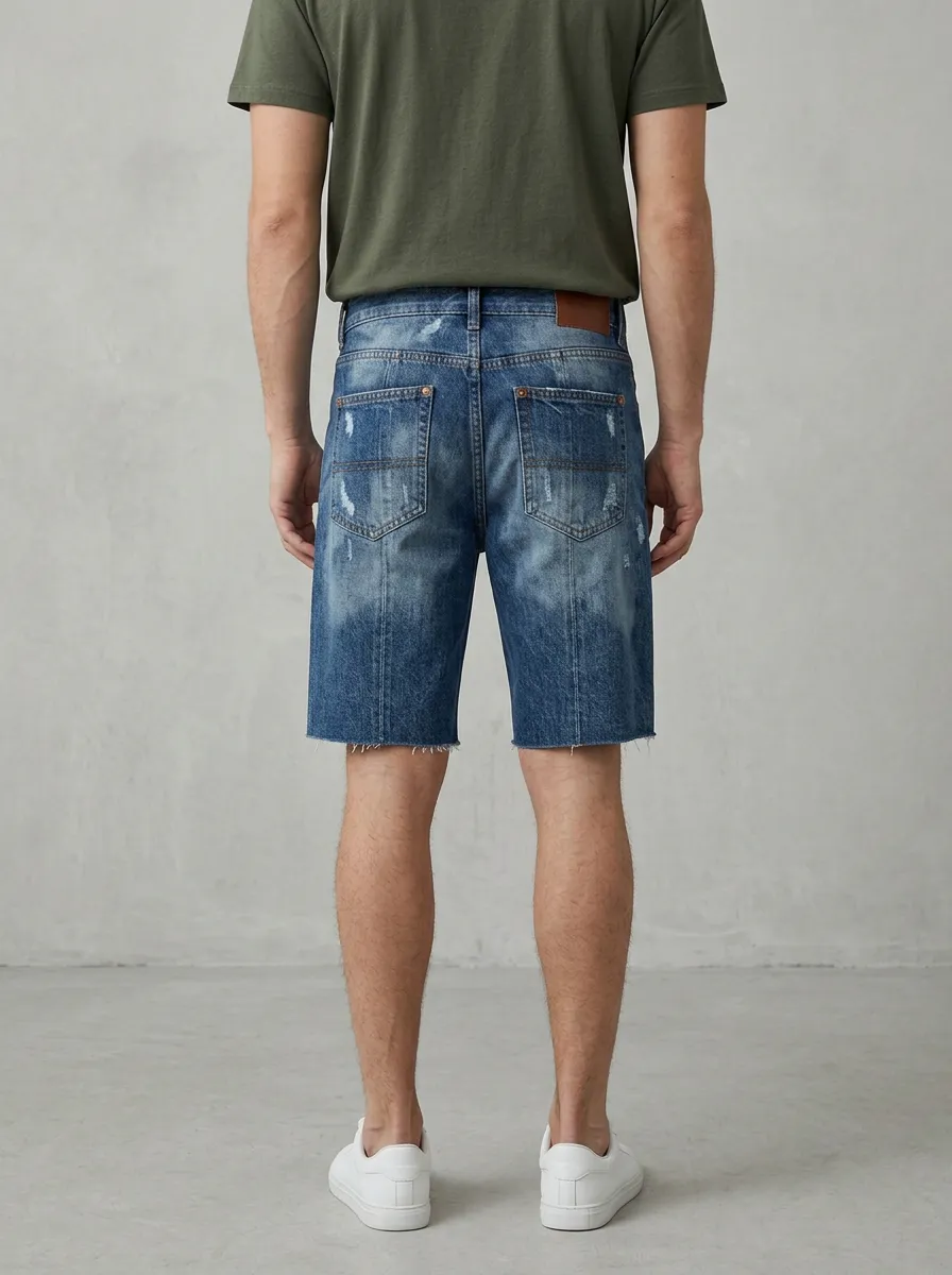 Men's Vintage Inspired Distressed Raw Hem Street Inspired Distressed Denim Shorts