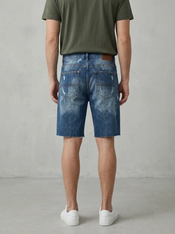 Men's Vintage Inspired Distressed Raw Hem Street Inspired Distressed Denim Shorts