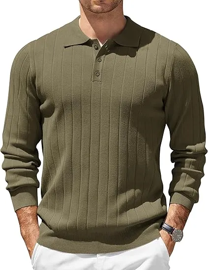 Mens Long Sleeve Knit Polo Sweater