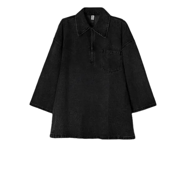 🔥 Loose Fit Denim Dress 👖 Vintage Blue Half-Zip | BF Fall Daily Must-Have 💰