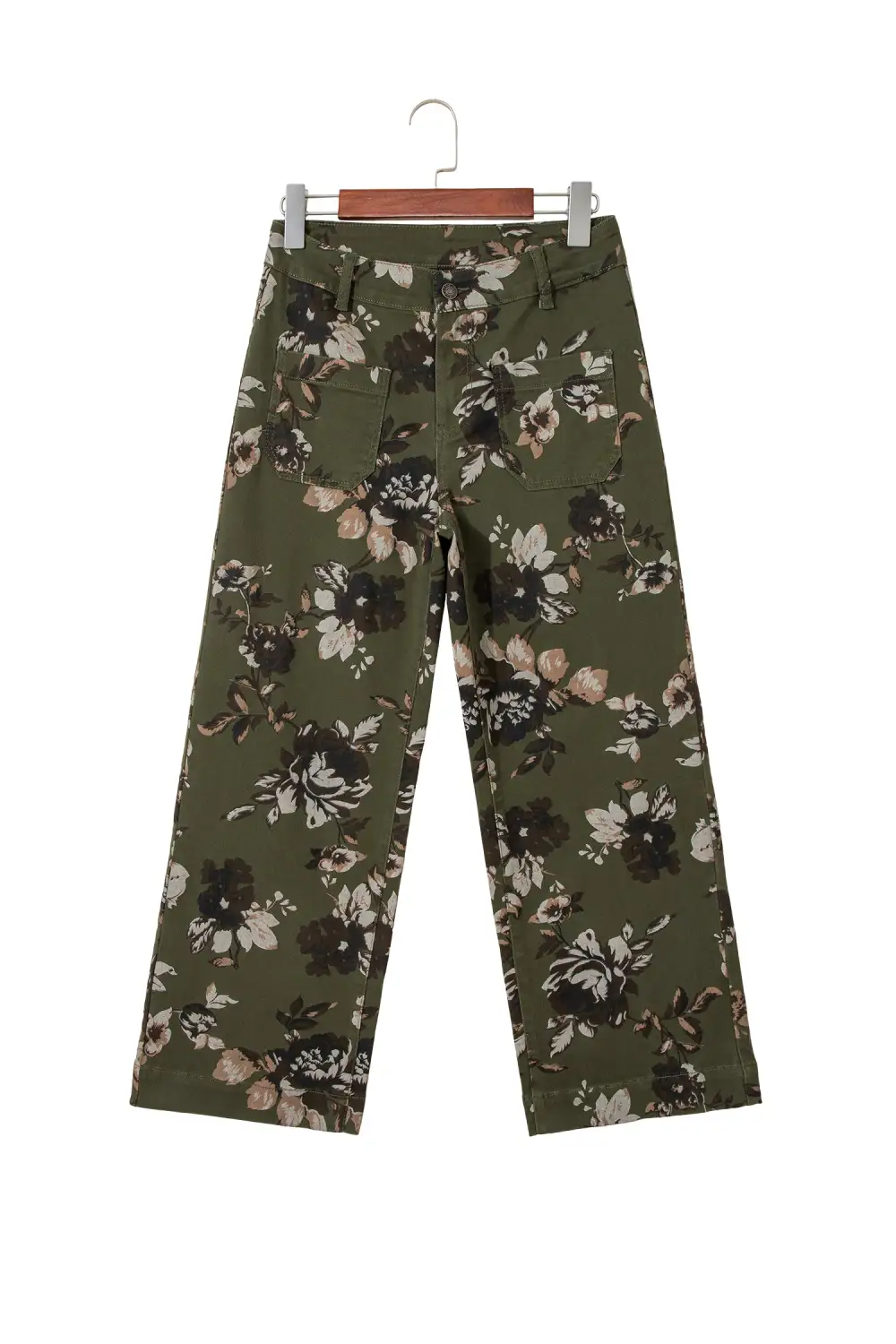 Vintage Floral Print Square Patch Pocket Raw Hem Shift Jeans
