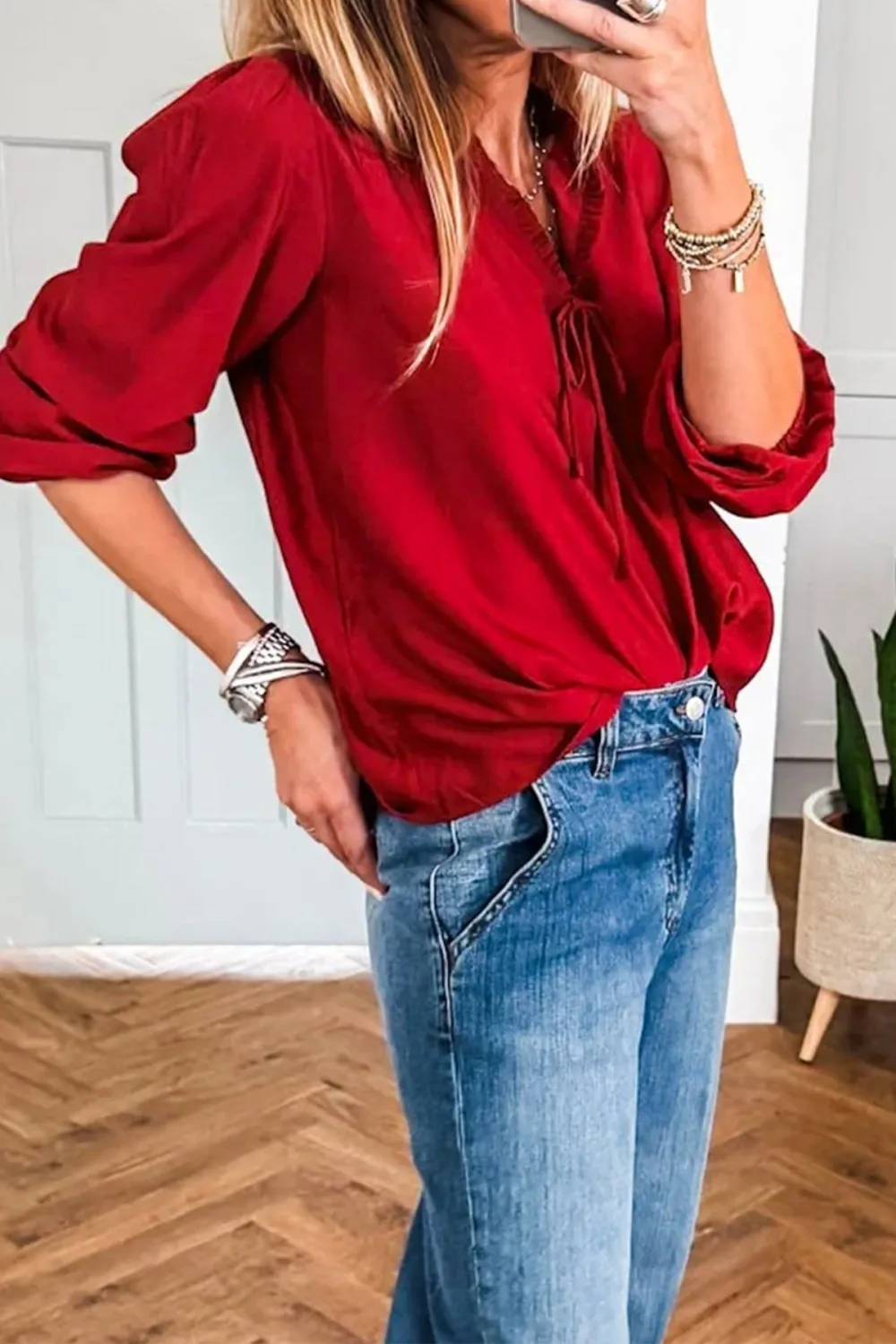 Everyday Ruffled Frilled Bow Detail Blouse