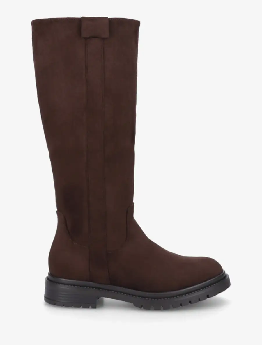 Lug Sole Block Heel Faux Suede Knee High Boots