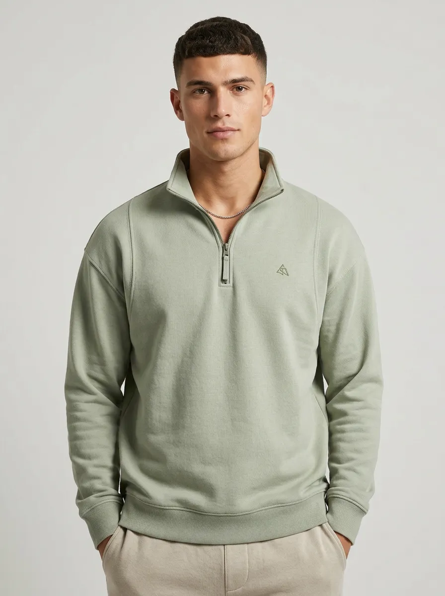Men's Classic Minimalist Embroidered Emblem Quarter-Zip Sweatshirt