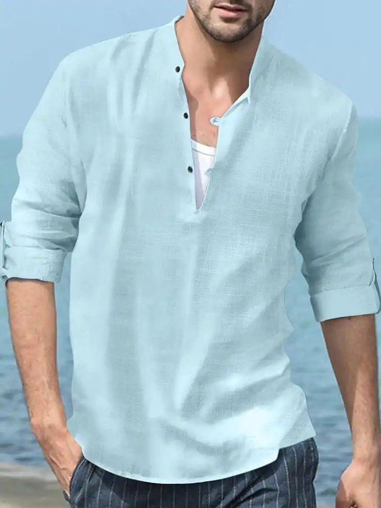 Linen Henry Long-Sleeved Beach Shirt