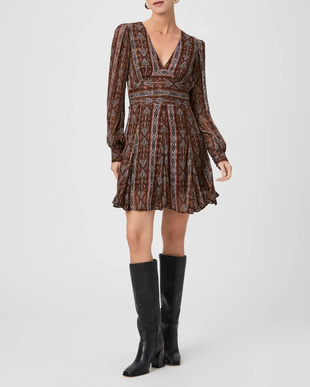 Brown And Red Striped Wrap Mini Dress