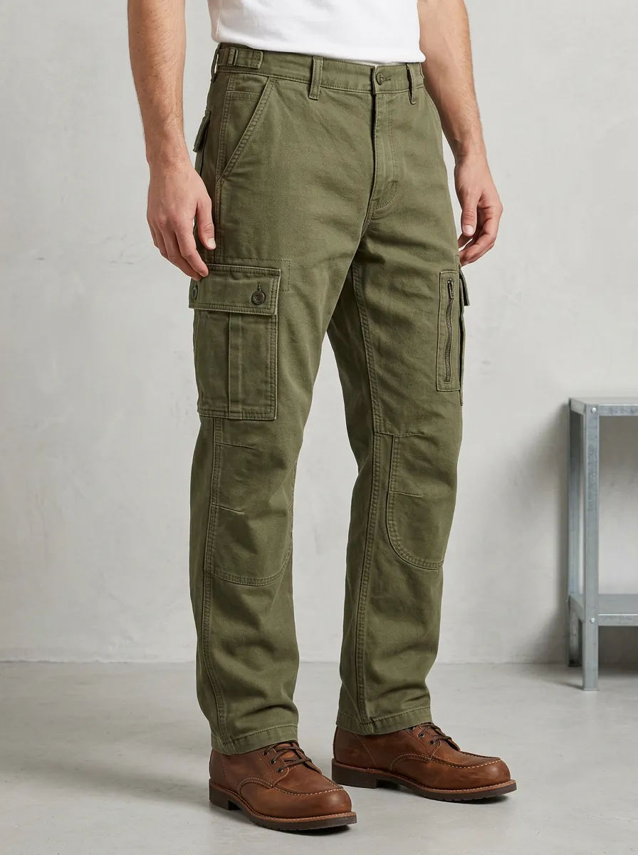 Men's Military Style Olive Green Multi-Pocket Cargo Pants