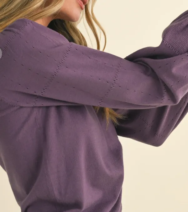English Violet Balloon Sleeve Sweater