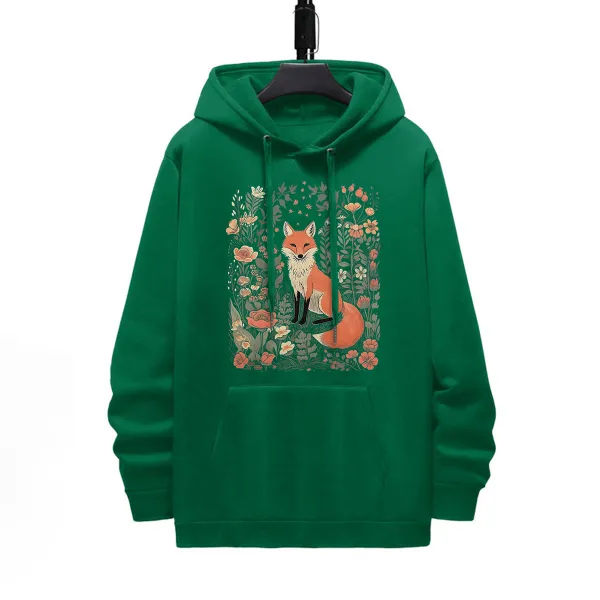 Fox Pattern Printed Hoodie