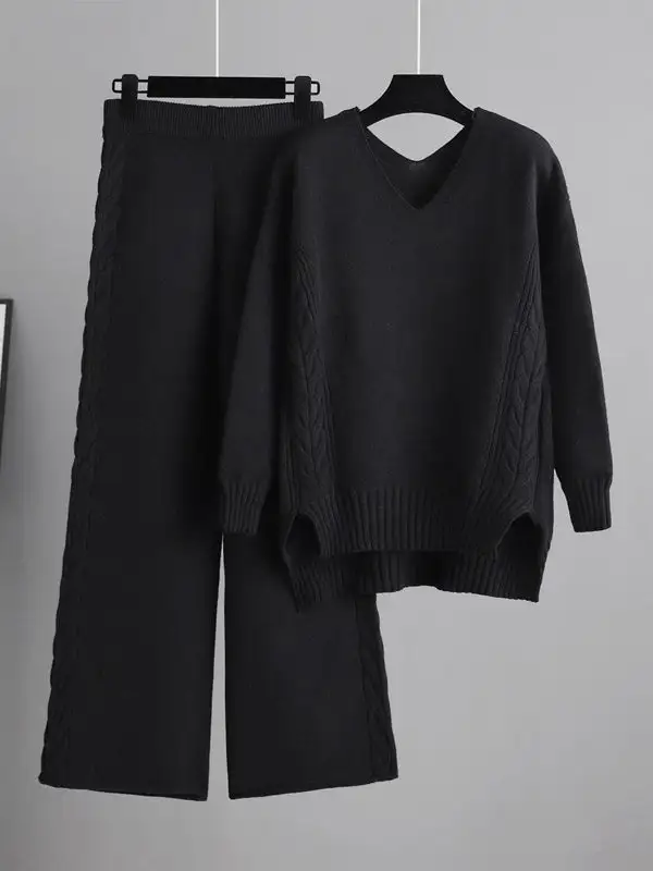 Relaxed Long Sleeve V Neck Sweater And Pants Set