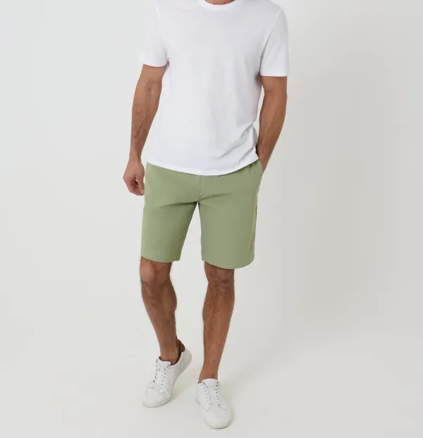 Men's Sage Green Regular-Fit Elastic-Waist Stretch Chino Shorts