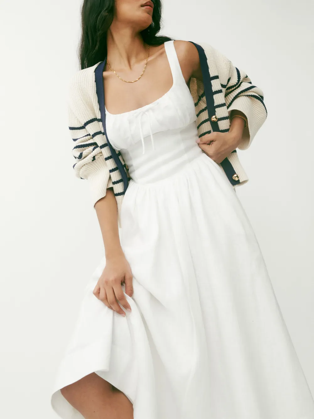 Square Neck Linen A Line Midi Dress