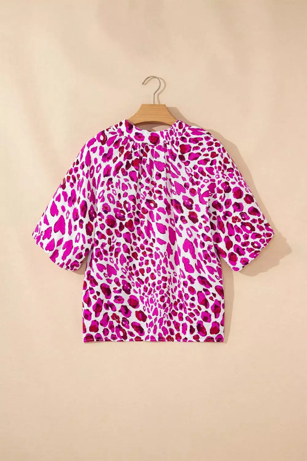 Leopard Print V Neck Puffy Half Sleeve