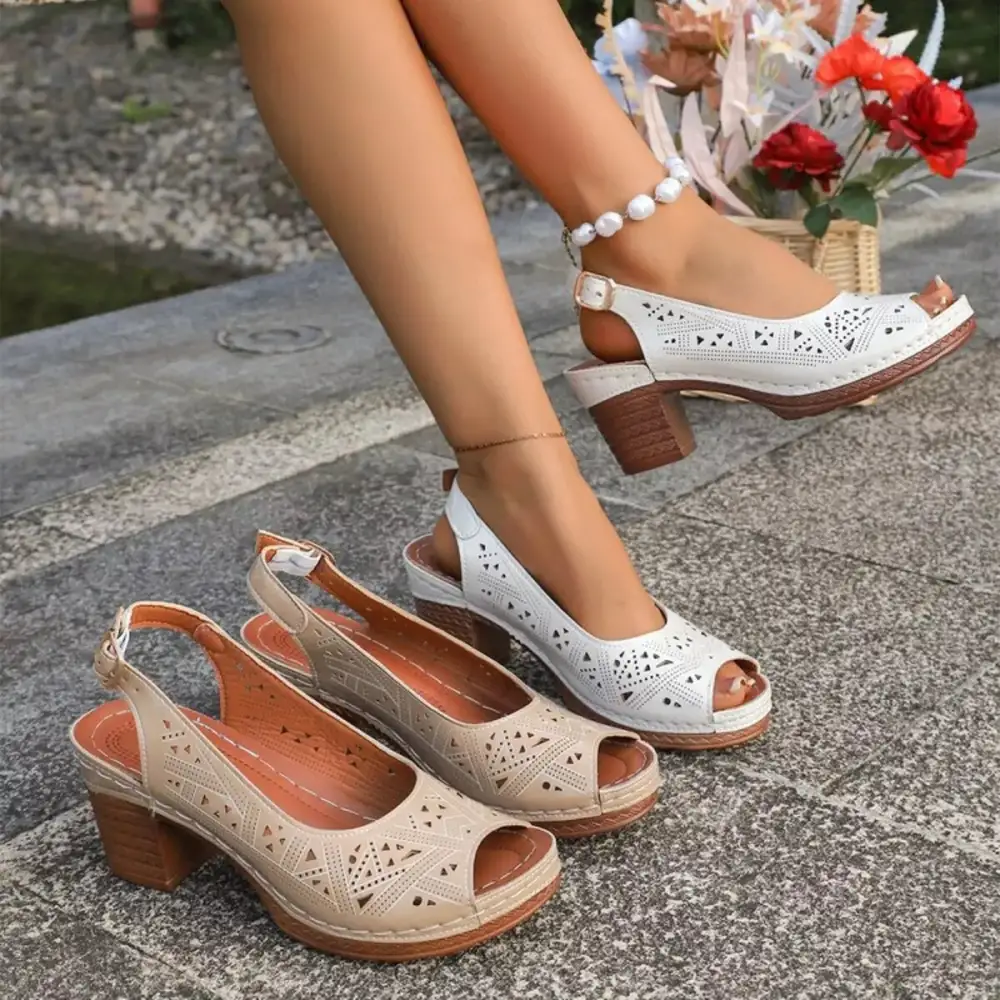 Refined Modern Open Toe Block Heel Sandals