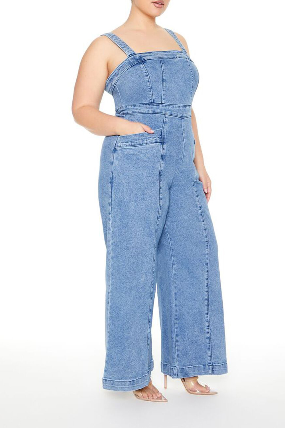 Plus Size Denim Wide-Leg Jumpsuit
