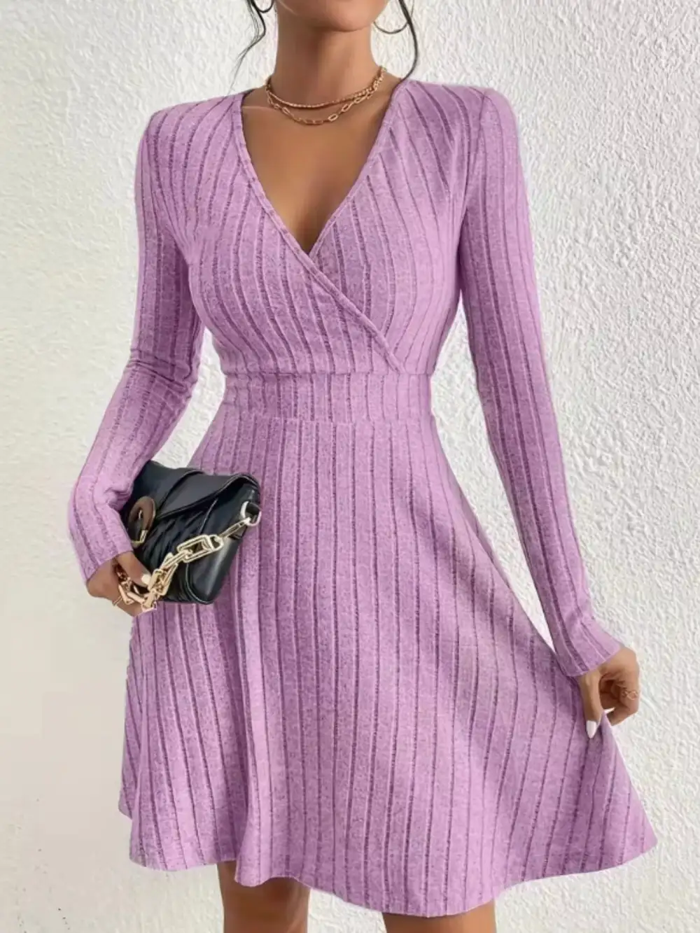 Ribbed Knit Wrap Mini Dress