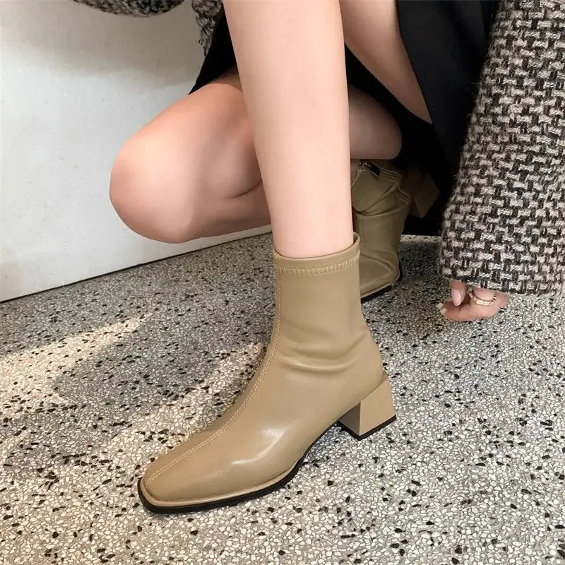 Leather Loafer Square-Toe Ankle Boots