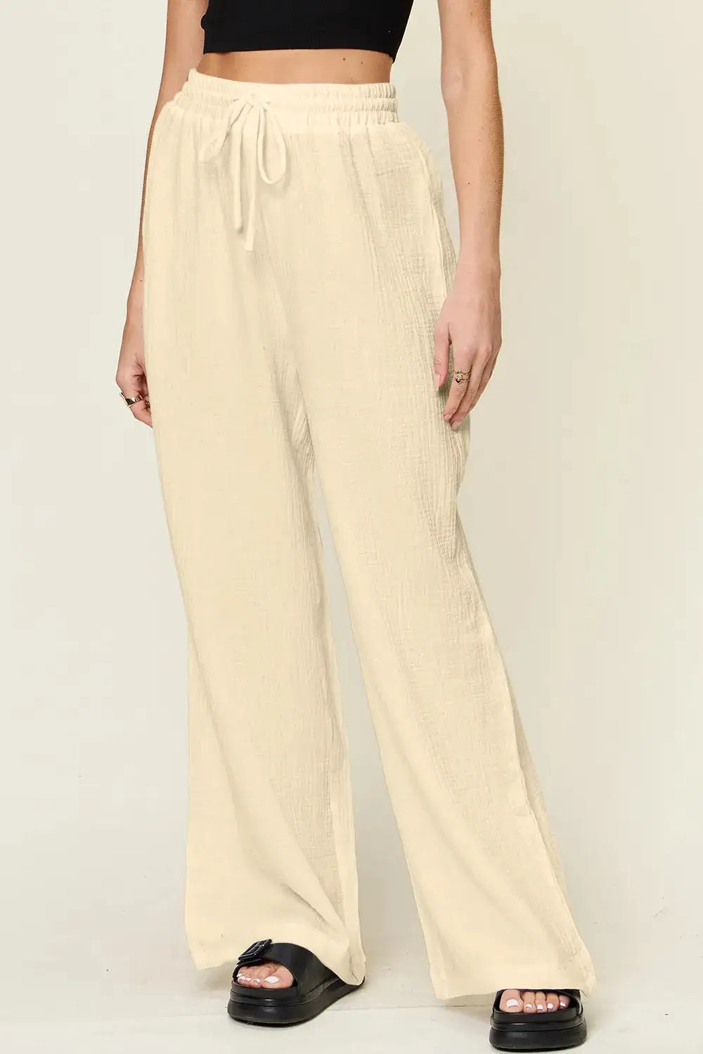 Tailored Wide Leg Drawstring Pants