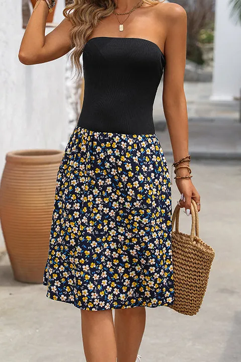 Flower Print Bandeau Casual Mini Dress