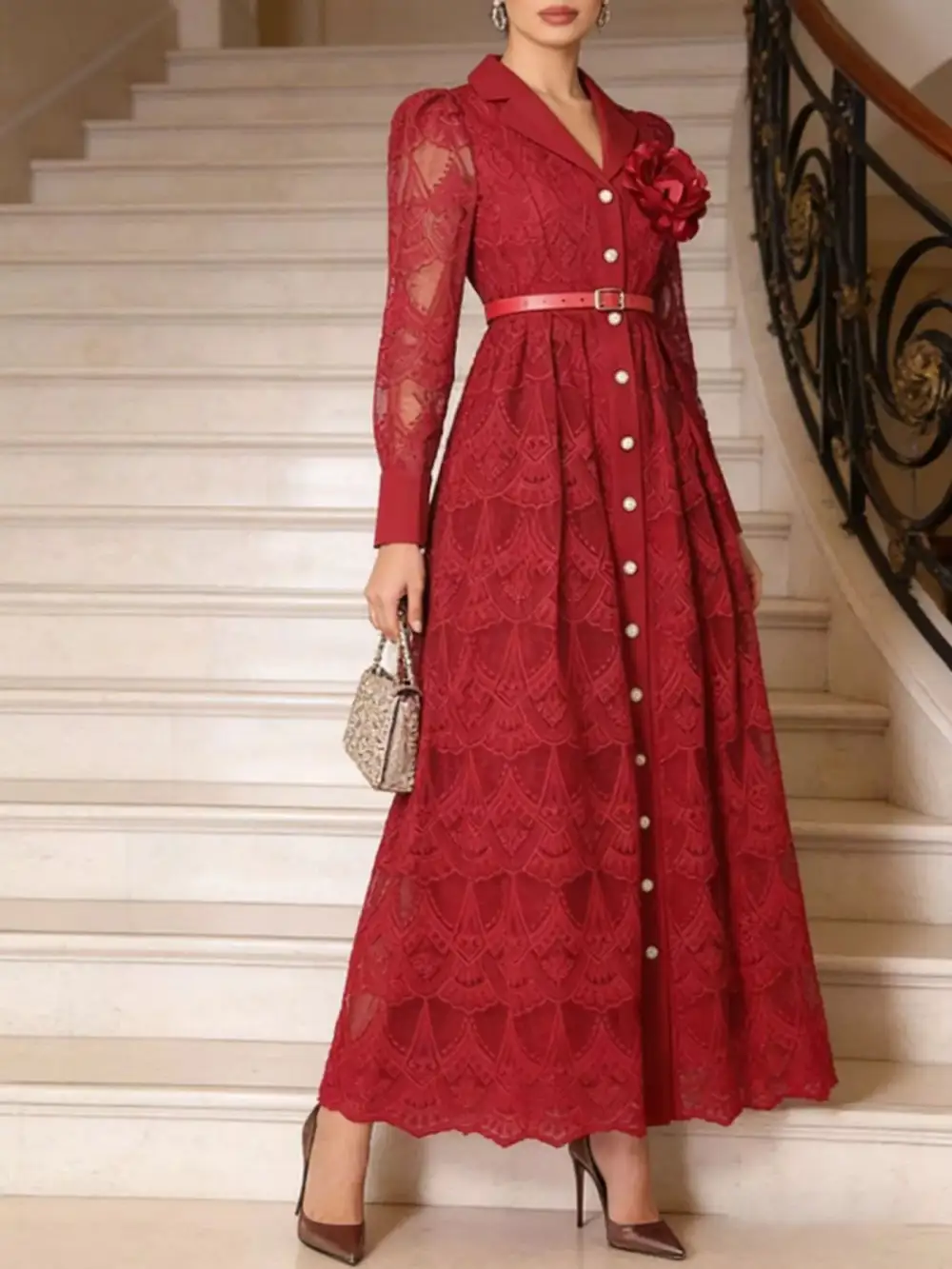 Soft Touch Lace Button Front Midi Dress