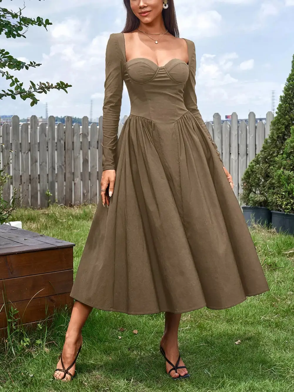 Long Sleeve Maxi Tie Detail Dress
