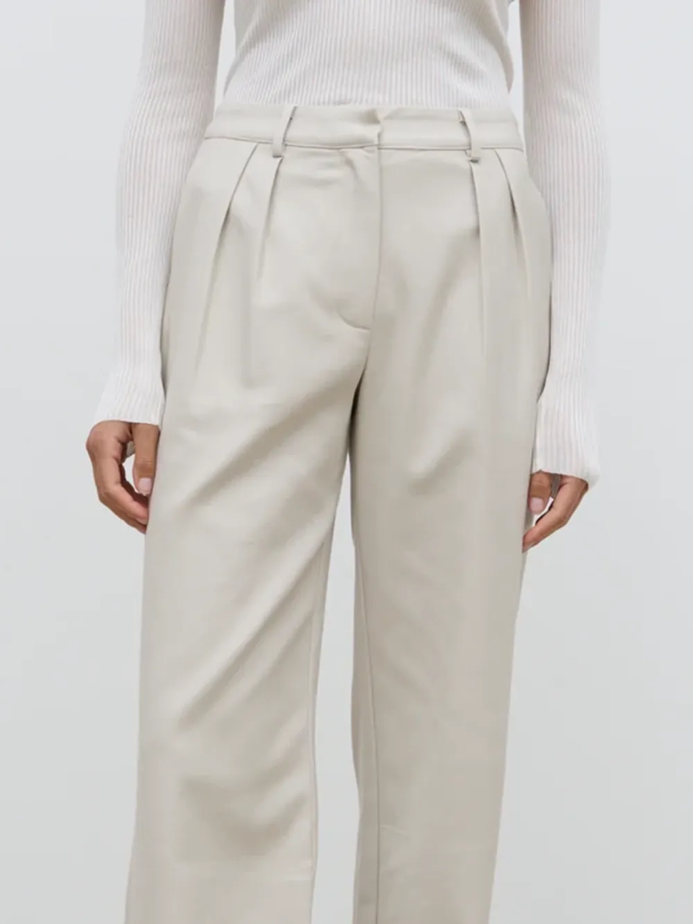 Wide-Leg Front Pleat Trousers