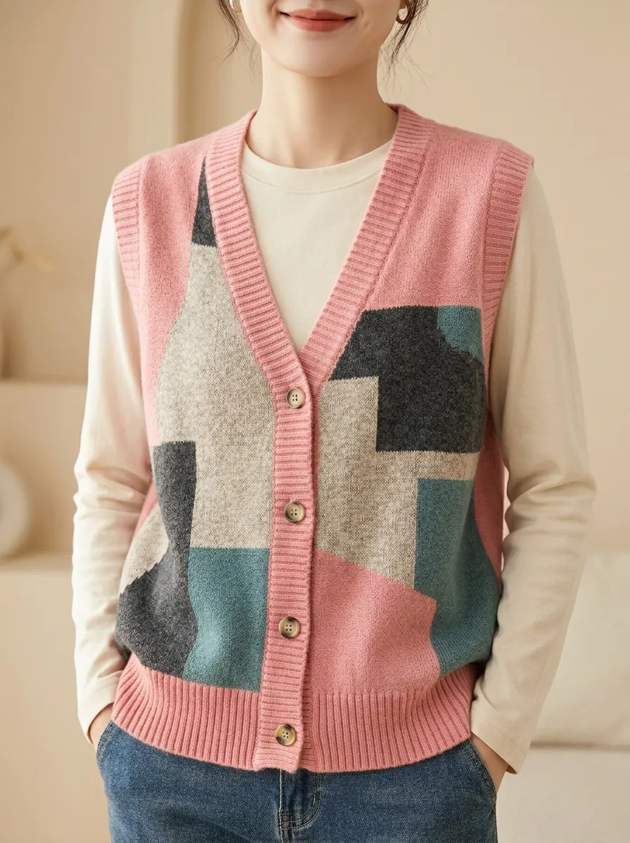 Everyday Geometric Colorblock Sweater Vest