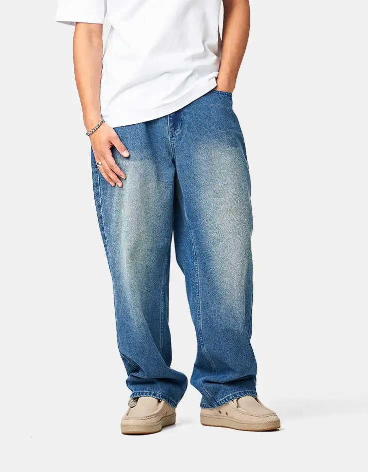 Men's Rinse Wash Baggy Stretch Jeans