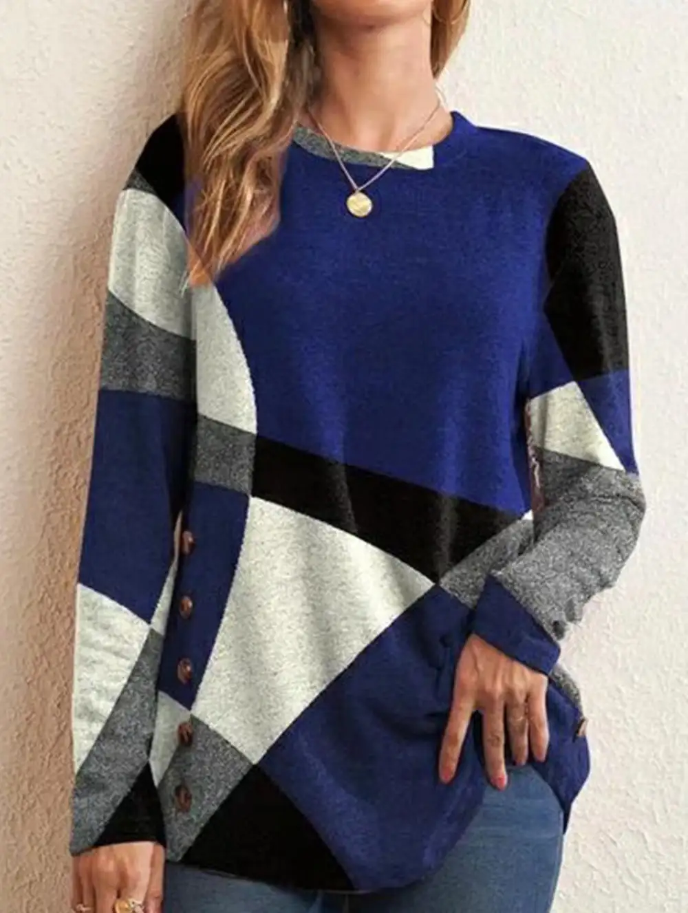 Contrast Print Long-Sleeved Tee Top