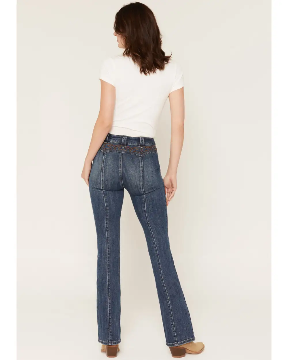High Rise Flare Stretch Denim Embroidered Jeans
