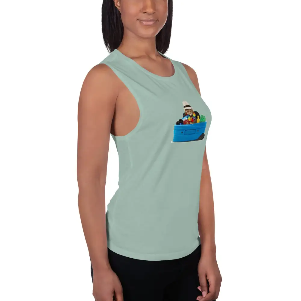 Graphic Ladies Muscle Tank Cat Tourist Tank Top