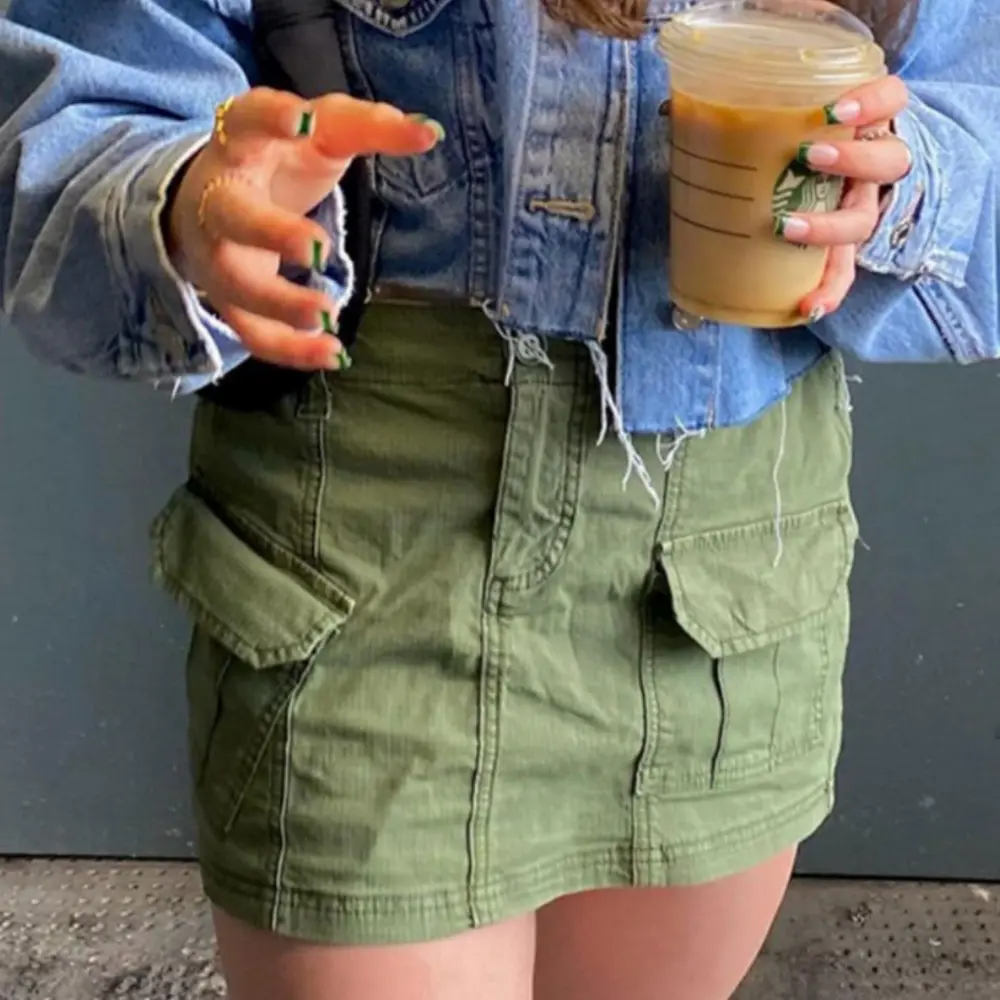 Denim Cargo Mini Skirt