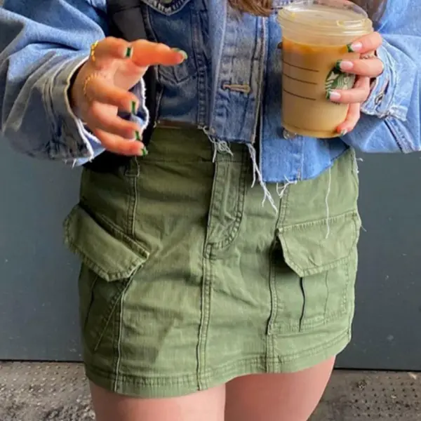 Denim Cargo Mini Skirt