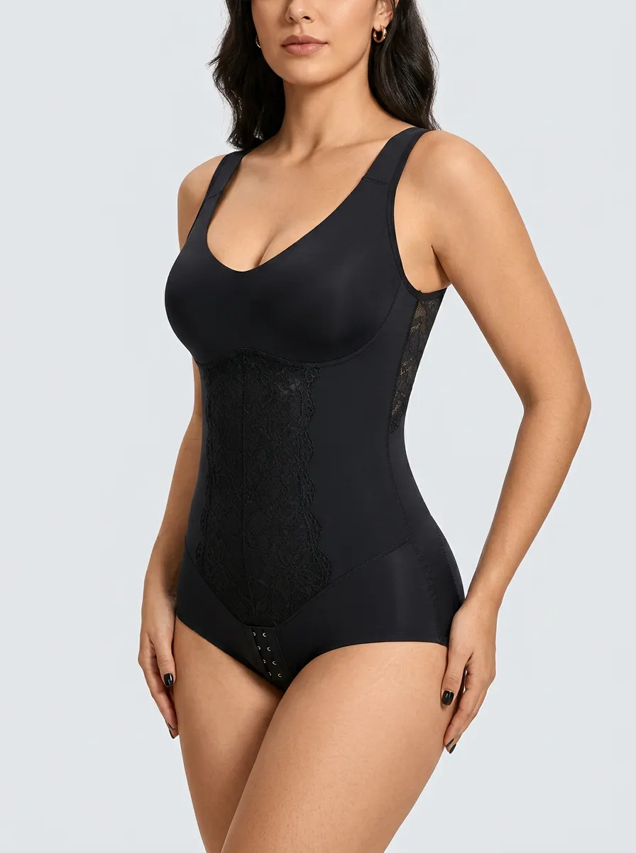 Women's Tummy Control Lace Panel Printed Bodysuit Shapewear