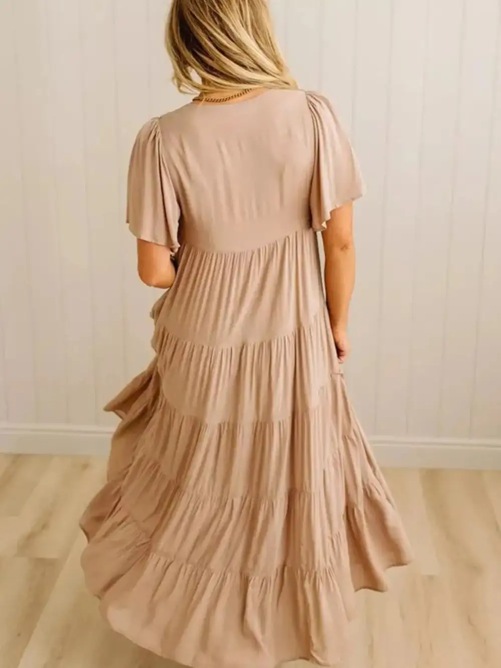 V Neck Tiered Midi Dress