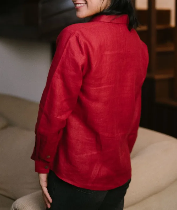 Rust Red Linen Button-Up Shirt