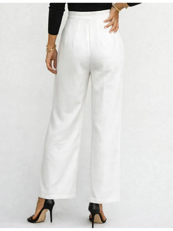 Chic Irregular Metal Buckle Waist Wide Leg Pants