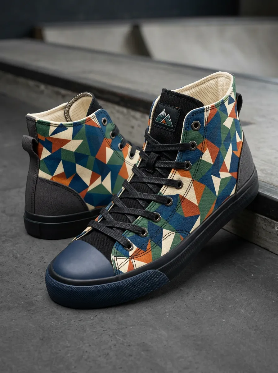 Men's Geometric Mountain Pattern Printed Canvas Shoes