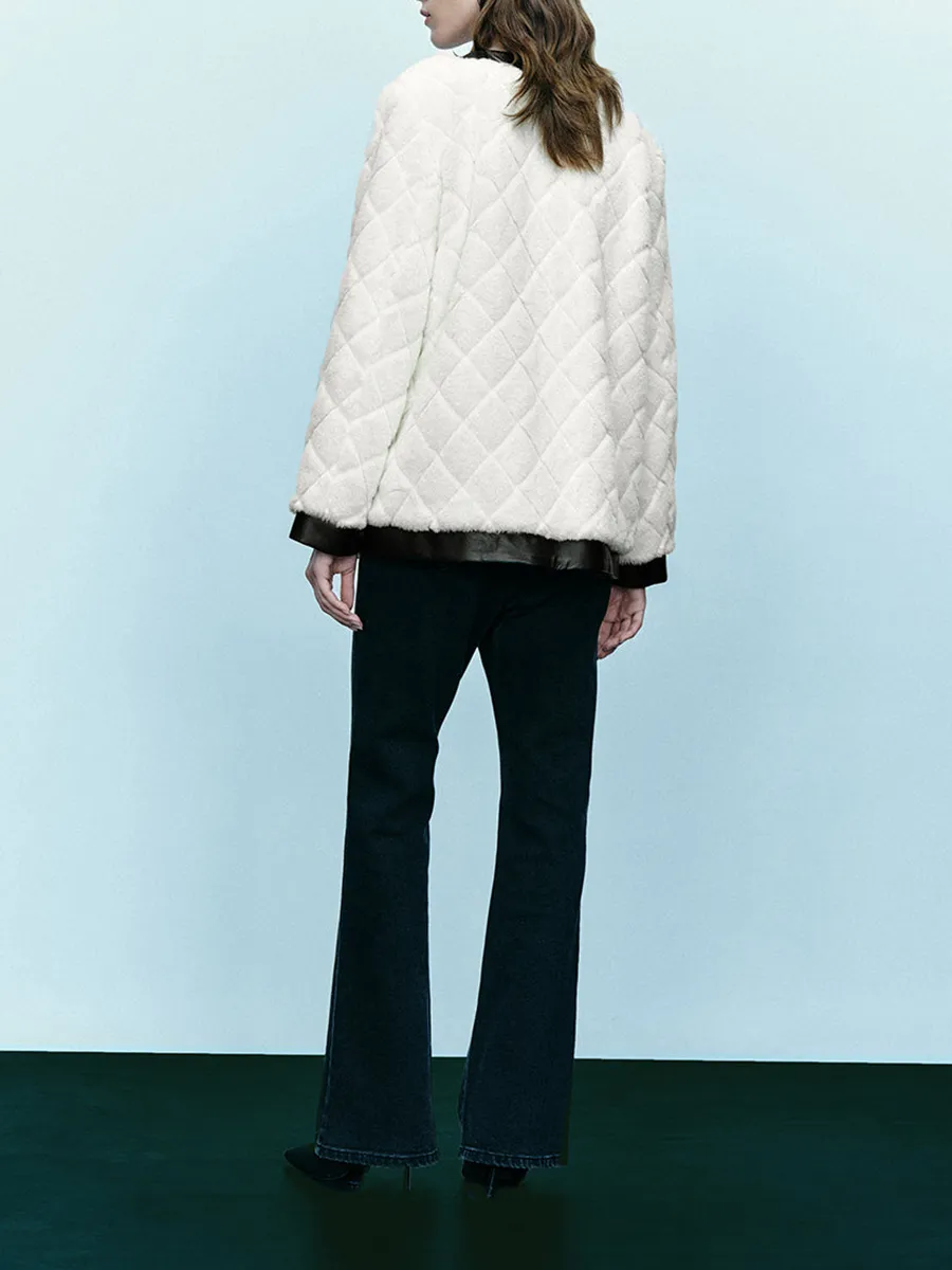 A Black And White Contrasting Elegant Plush Coat For Ladies