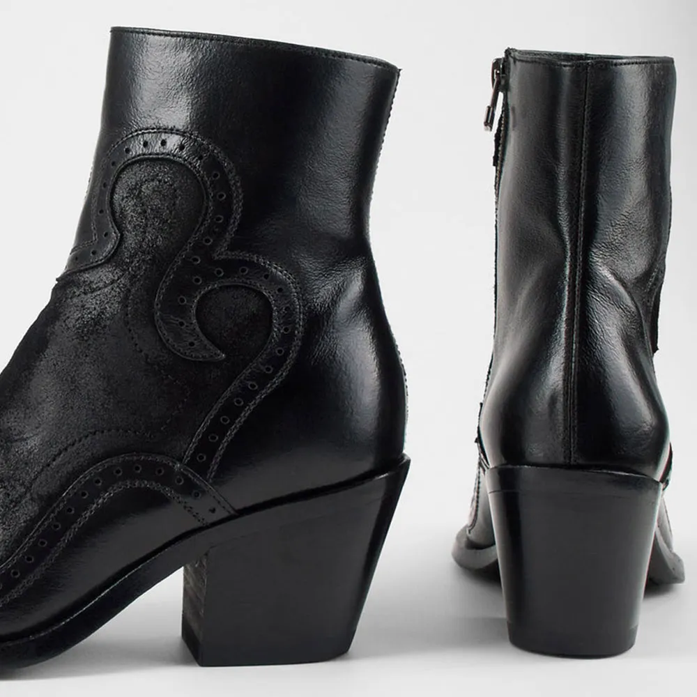 Faux-Suede Faux-Leather Zip-Up Patchwork Ankle Boots