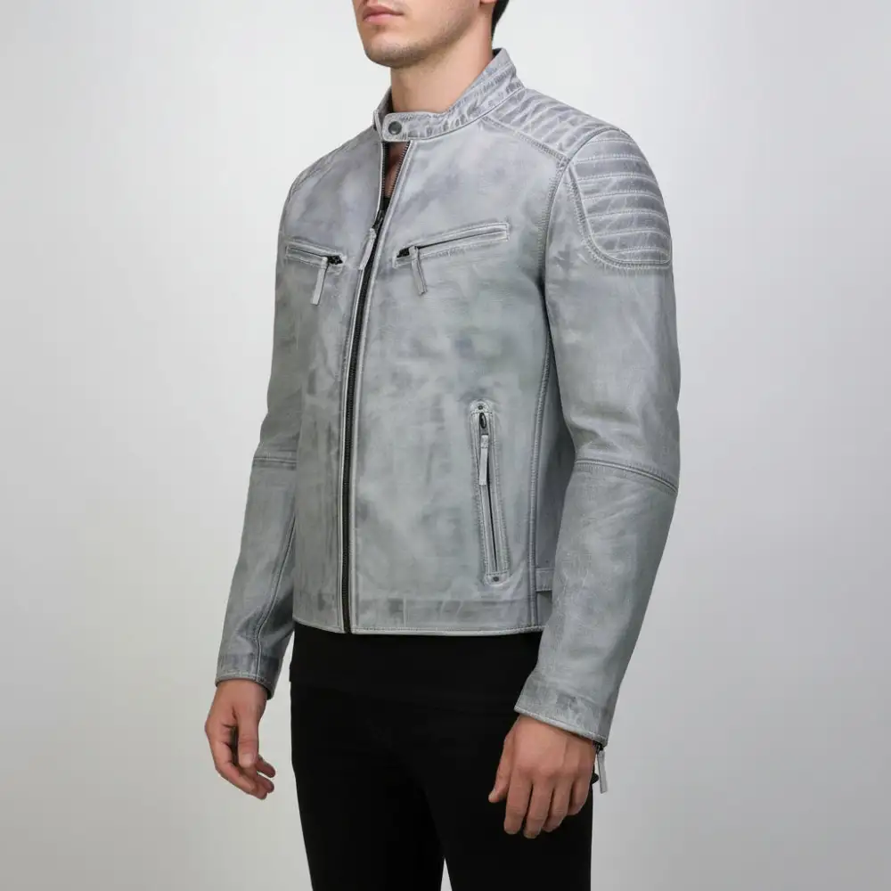 Relaxed Leather Biker Motorcycle Multi Pocket Jacket