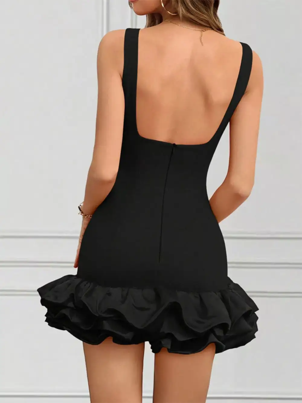Balanced Detail Ruffle Sleeveless Mini Dress