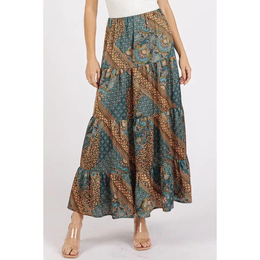 Paisley Patchwork Print Satin Maxi Skirt